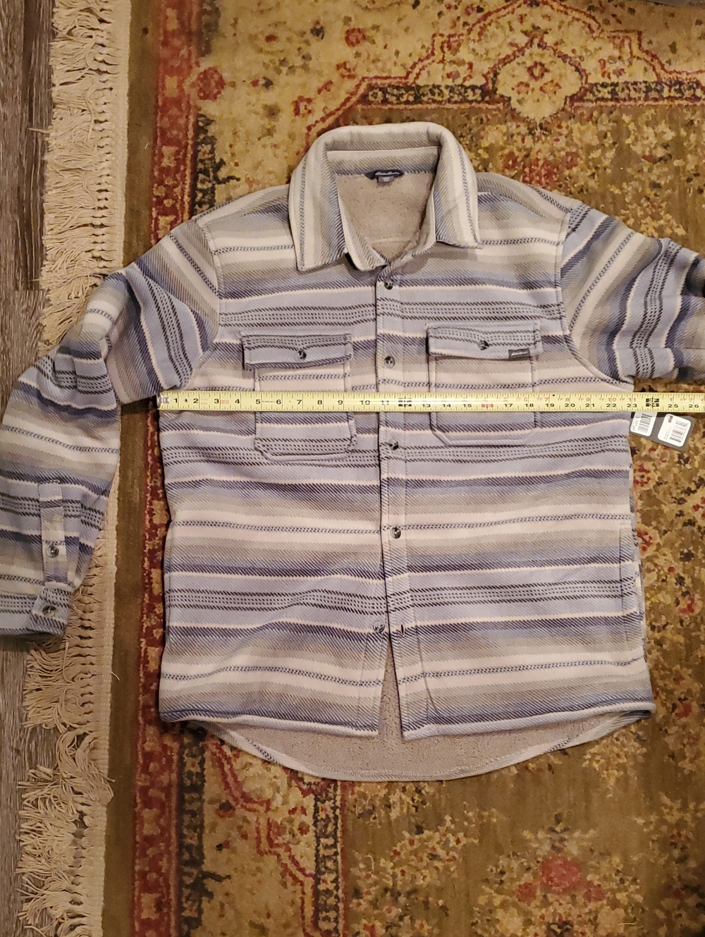 Eddie Bauer Blue and Gray Striped Men's Button-Up Shirt Jacket